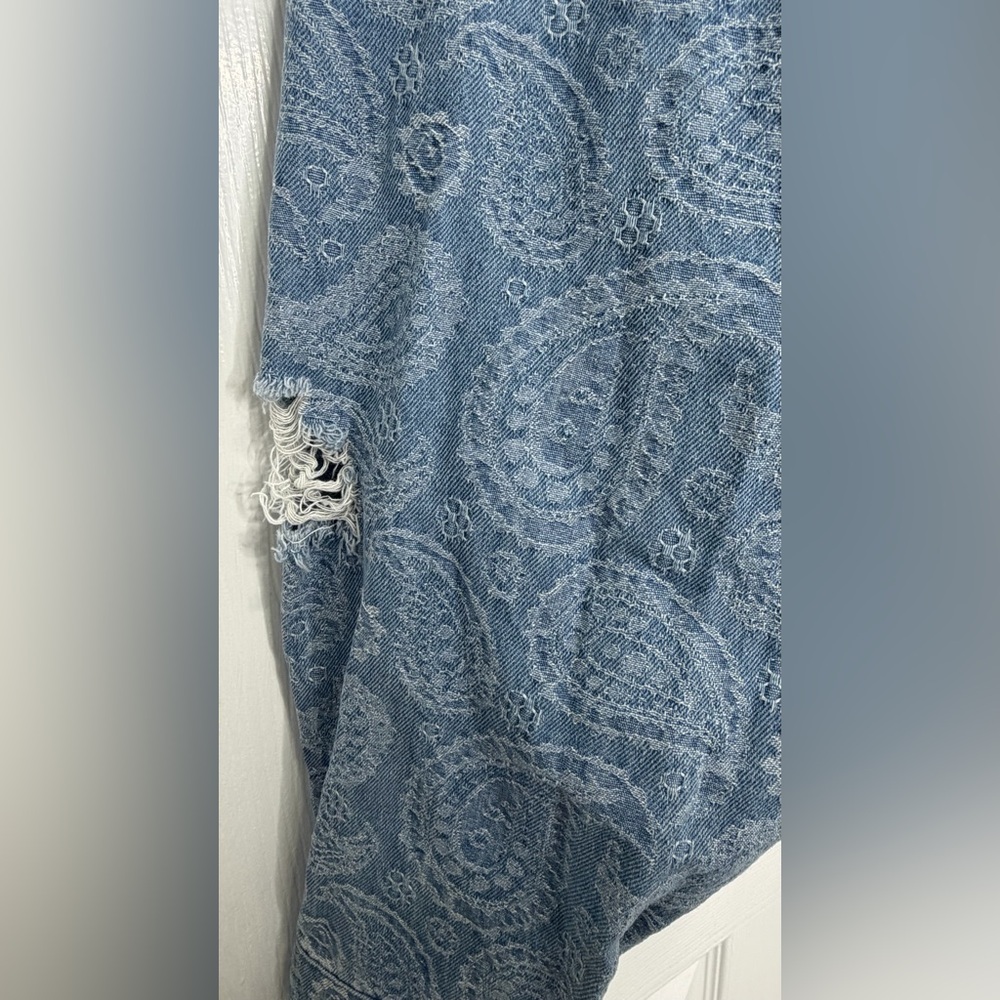BoohooMan- Boxy Fit Paisley Spliced Denim Jacket MID BLUE-XL - Picture 5 of 9